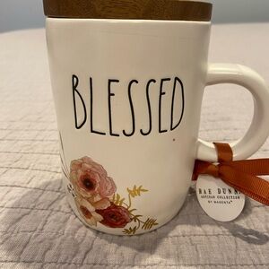 Rae Dunn “BLESSED” Mug w/ Wooden Lid & Coaster | Floral | Artisan Collection NWT